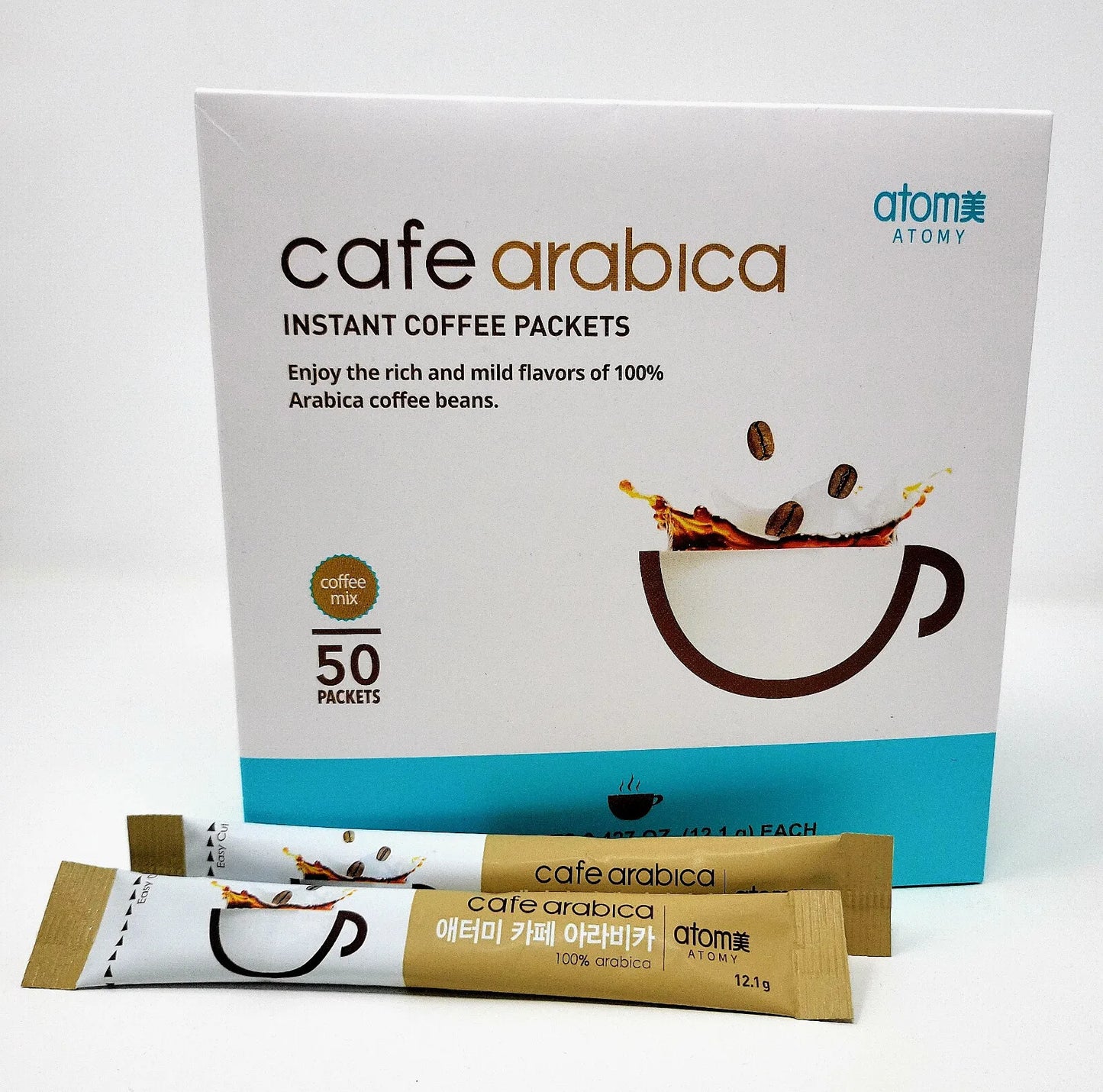 Korean Coffee - Atomy 50 Sticks Cafe Arabica Instant coffee mix Arabica Coffee & Natural Casein