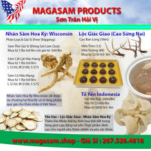 Load image into Gallery viewer, SAMPLE COMBO: NÂNG TẦM TRẢI NGHIỆM: Gồm có Tổ Yến, Lộc Giác Giao, và các sản phẩm Trà, Nhân Sâm Đen, Nước Magasam Hoa Kỳ